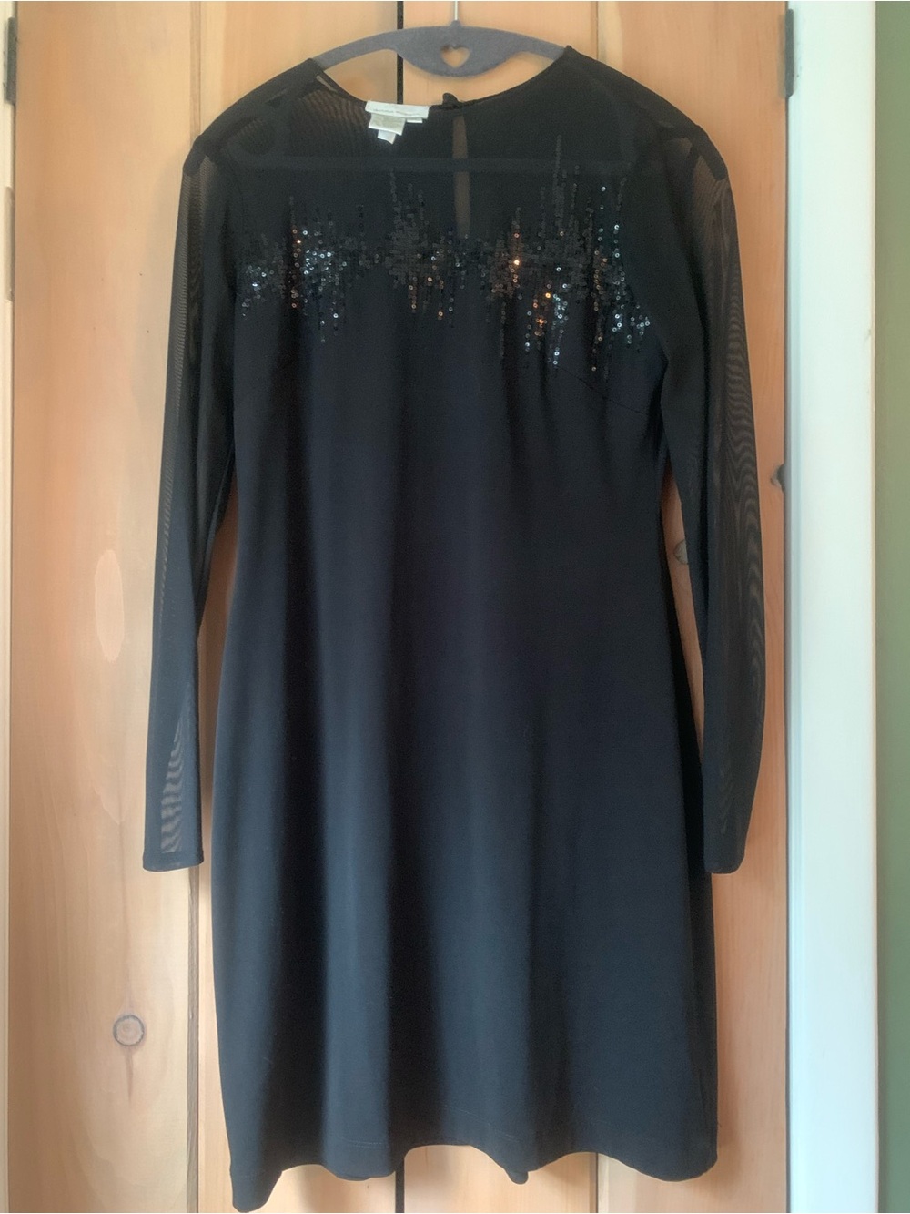 Donna Morgan Black Sequin Dress 4P Illusion Sheer Mesh Long Sleeve Cocktail Y2K - Picture 2 of 10